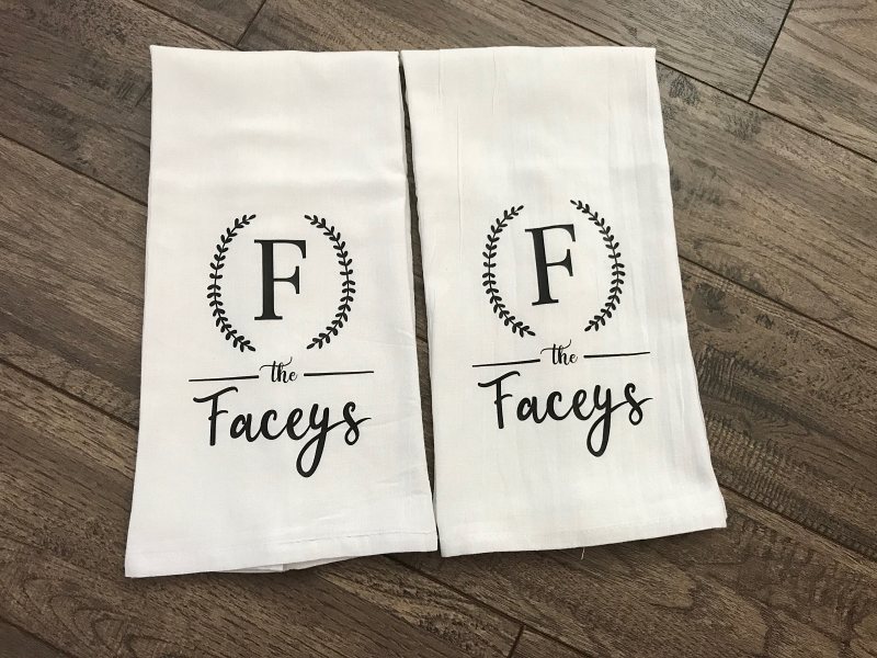 Personalized Monogrammed White Flour Sack Kitchen Towels (Set of 2)