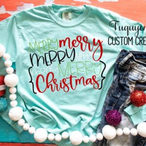 Merry Merry Merry Christmas Holiday Long Sleeve Shirt for Adults
