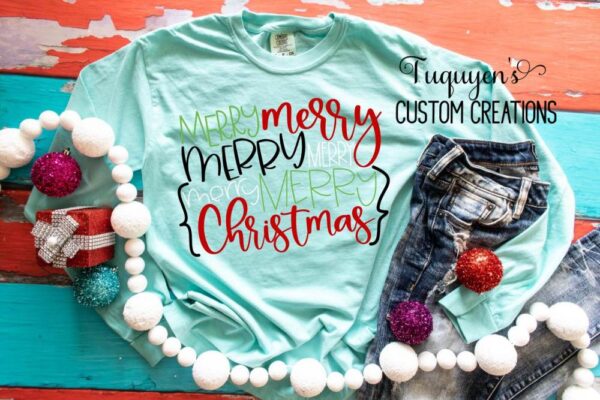 Merry Merry Merry Christmas Holiday Long Sleeve Shirt for Adults