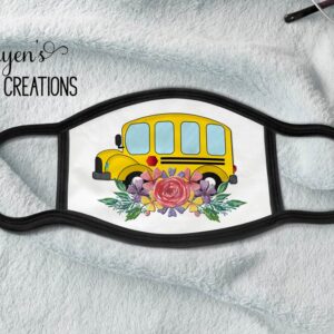 School Bus with Flowers Teacher Face Mask for Adults