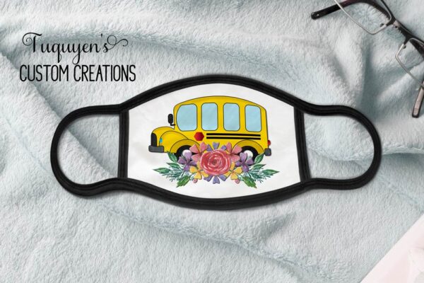 School Bus with Flowers Teacher Face Mask for Adults