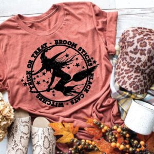Witch on Broomstick Halloween T-Shirt for Adults