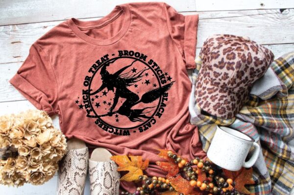 Witch on Broomstick Halloween T-Shirt for Adults