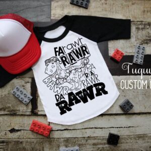 Fa Rawr Rawr Rawr Christmas Dinosaur Kids Raglan Shirt