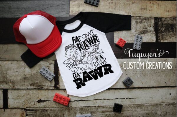 Fa Rawr Rawr Rawr Christmas Dinosaur Kids Raglan Shirt