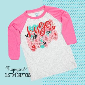 Hugs & Kisses Kids Valentine Raglan Shirt for Toddlers & Youth
