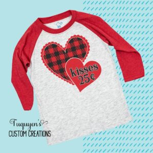 Kisses 25 cents Buffalo Plaid Heart Raglan Shirt for Toddlers & Youth