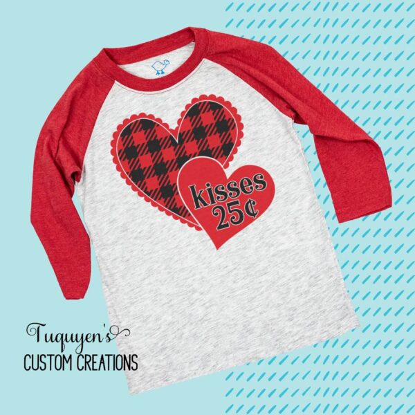 Kisses 25 cents Buffalo Plaid Heart Raglan Shirt for Toddlers & Youth