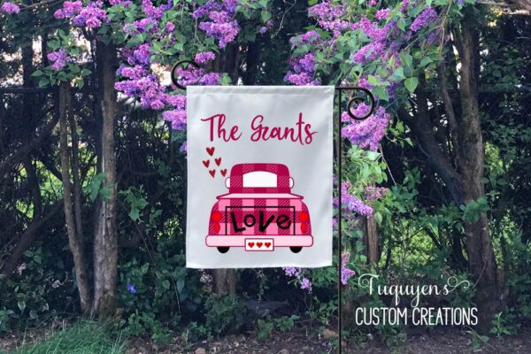 Valentine's Day Love Truck Garden Flag