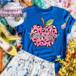 Teacher with Animal Print Apple T-Shirt