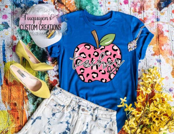 Teacher with Animal Print Apple T-Shirt