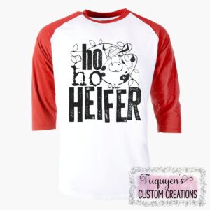 Ho Ho Heifer Christmas Raglan Shirt for Adults