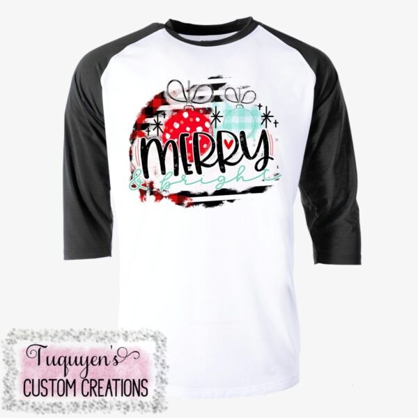 Merry and Bright Christmas Raglan Shirt for Adults