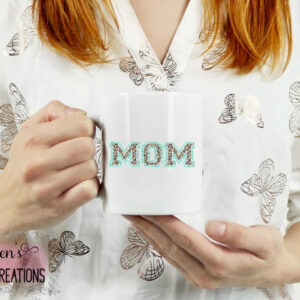 Customized Mom Mama Leopard and Faux Teal Glitter Print Coffee Mug
