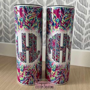 Monogrammed Pink Palms Insulated 20 oz. Tumbler with Lid and Straw