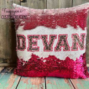 Personalized Pink Sequin Square Throw Pillow