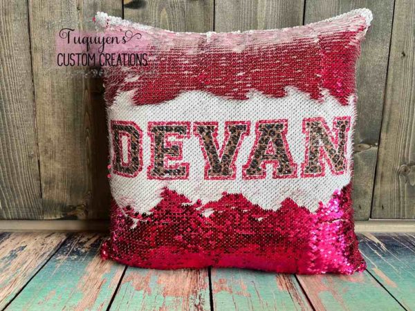 Personalized Pink Sequin Square Throw Pillow