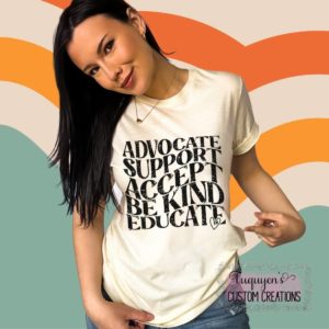 Advocate Support Accept Be Kind Educate Autism Awareness T-Shirt for Adults
