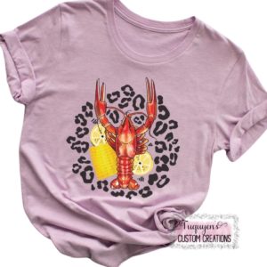 Crawfish Corn Lemon Slices Leopard Print Mardi Gras T-Shirt for Adults
