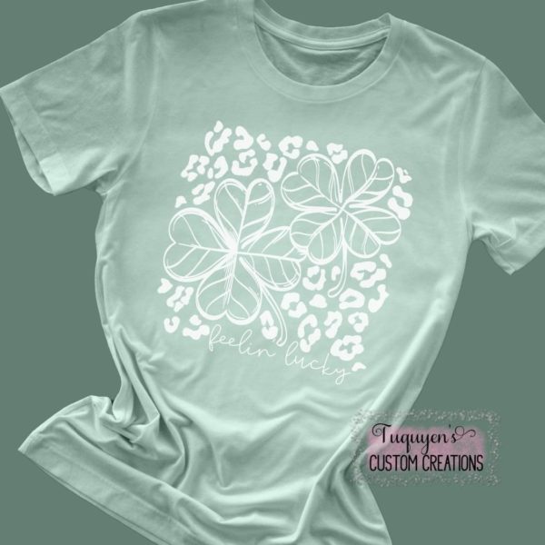 Feelin' Lucky Leopard Print Shamrocks St. Patrick's Day T-Shirt for Adults