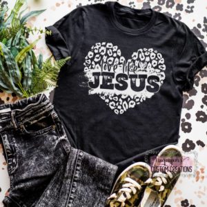 Love Like Jesus Leopard Print Heart T-Shirt for Adults