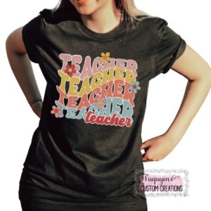 Colorful Stacked Retro Teacher T-Shirt