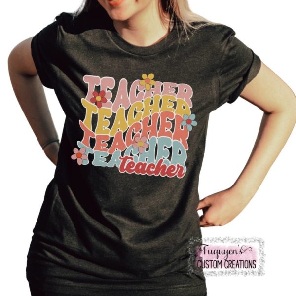 Colorful Stacked Retro Teacher T-Shirt