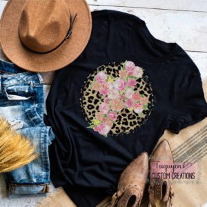 Rose Cross on Leopard Circle T-Shirt for Adults