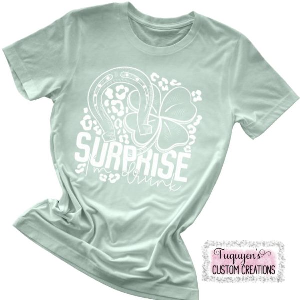 Surprise I'm Drunk Leopard Clover Horseshoe St. Patrick's Day T-Shirt for Adults