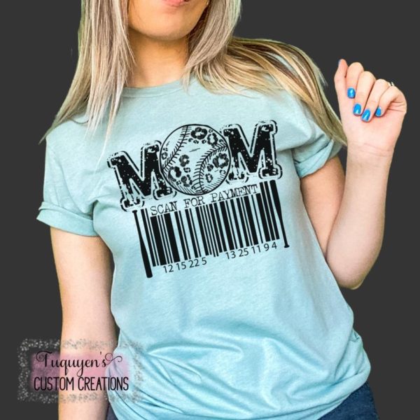 Baseball Mom Softball Mom Scan For Payment Barcode T-Shirt for Adults