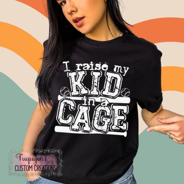 I Raise My Kid in a Cage Baseball Mama T-Shirt for Adults